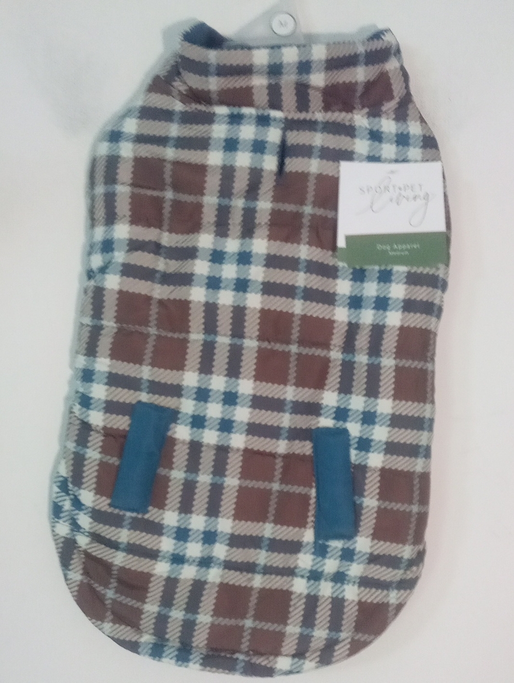 * SportPet Cozy Plaid Dog Coat - Brown/Blue Medium NWT $24.99